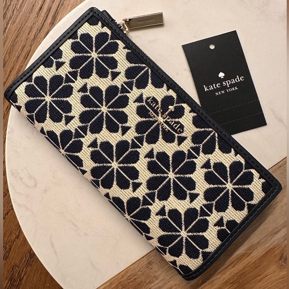 kate spade Handbags - NWT! NEW! Kate Spade Signature Spade Flower Jacquard Long Slim Wallet Women Navy